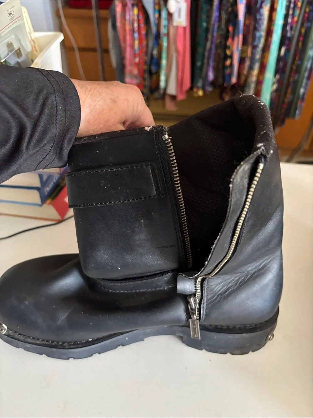 Harley-Davidson Black Leather Engineer Boots with Silver Buckles, steel toe